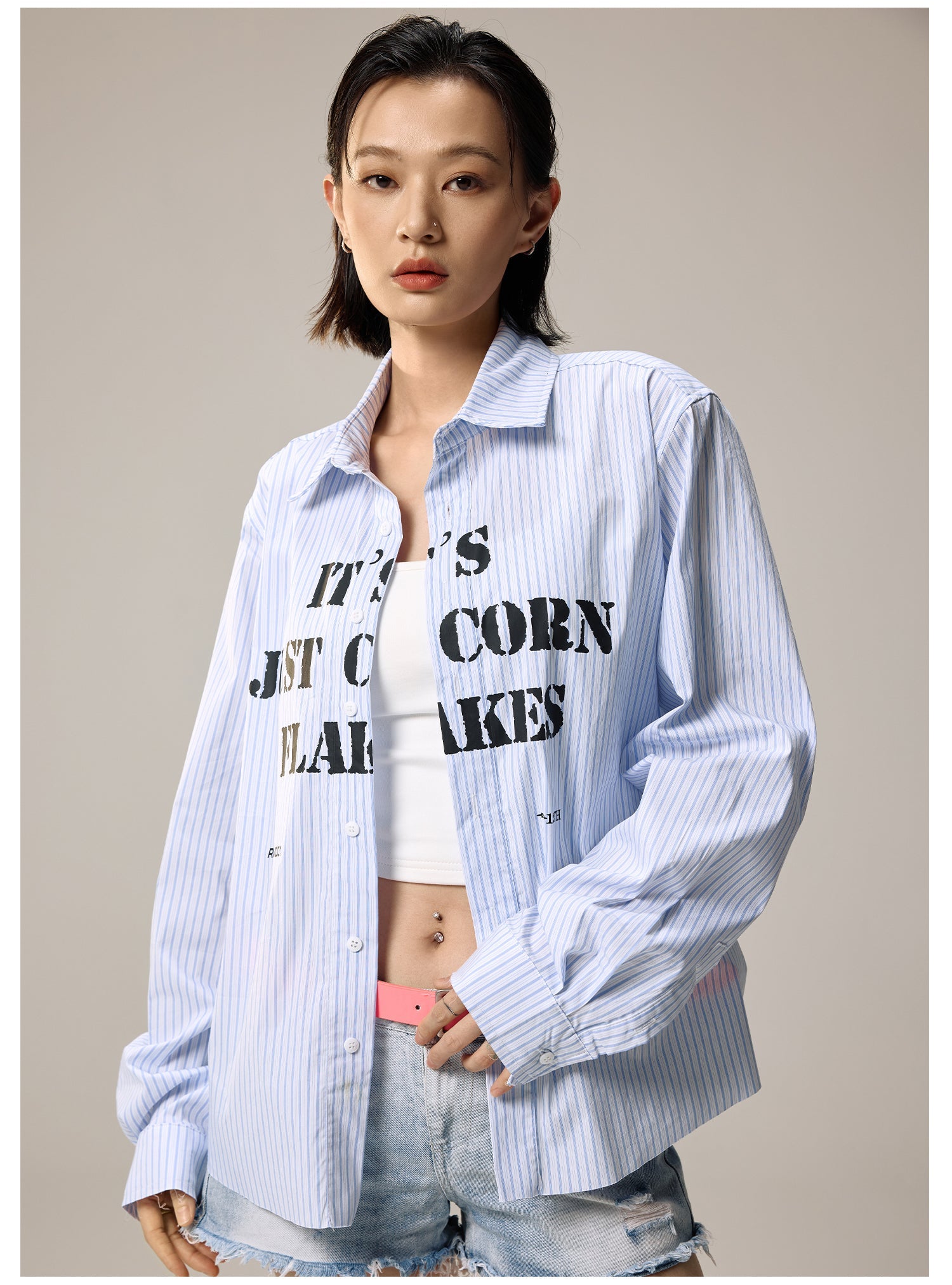 Remedy Letter Print Striped Long Sleeve Shirt