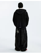 MEDM Stripe Knit Hooded Cardigan