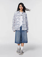 Achock Holes Lace Patches Plaid Long Sleeved Shirt