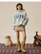 MEDM Ethnic Embroidered Patch Pearl Oversized Hoodie