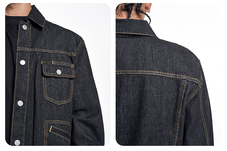 F3F Select Orange Stitching Black Denim Jacket