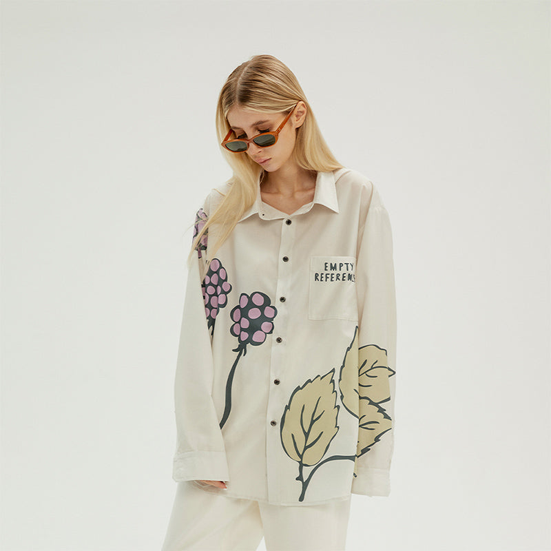 EMPTY REFERENCE Grape Leaf Fruit Print Long Sleeve Shirt