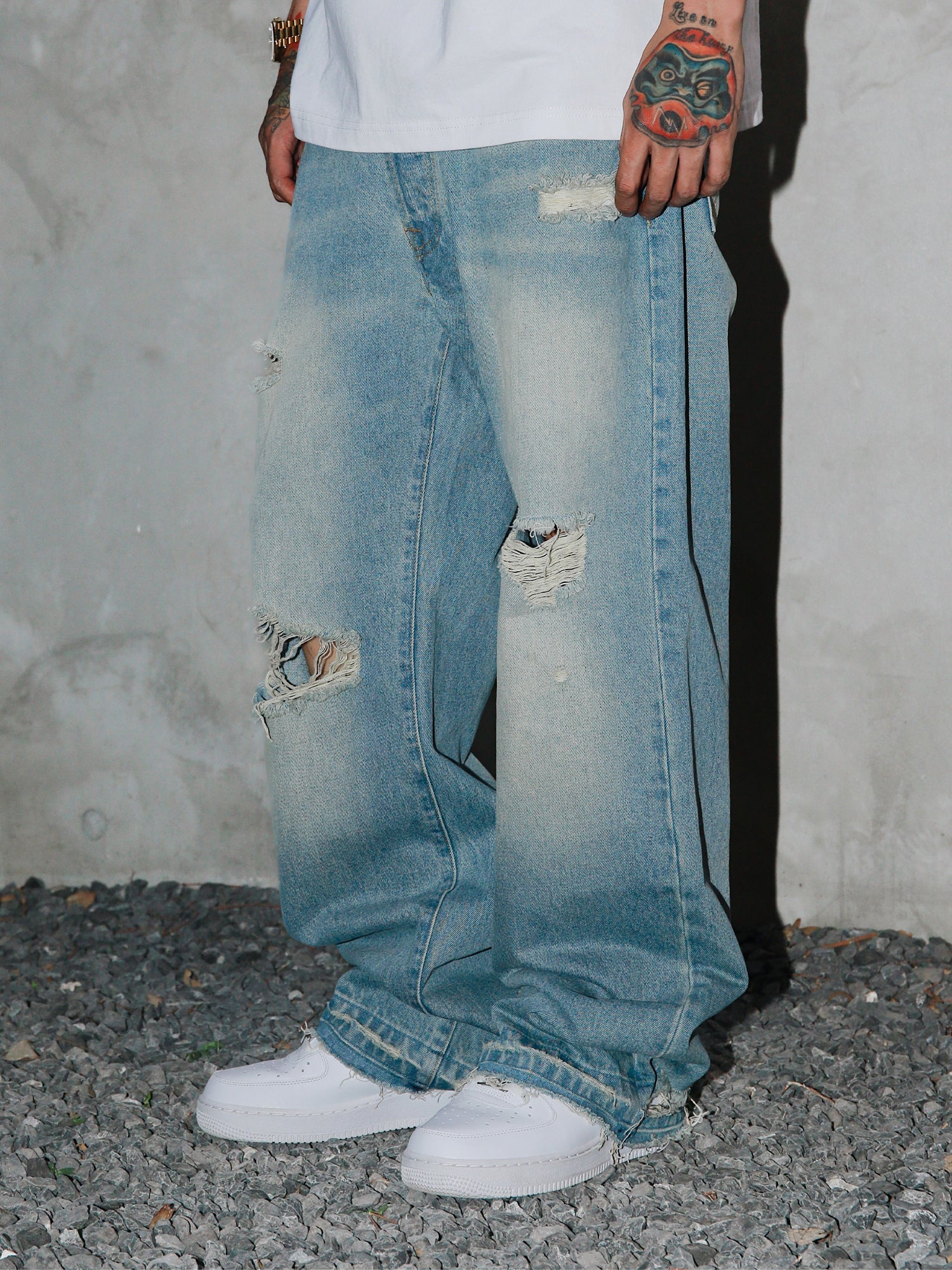 S45 Scattered Hem Washed Distressed Holes Jeans