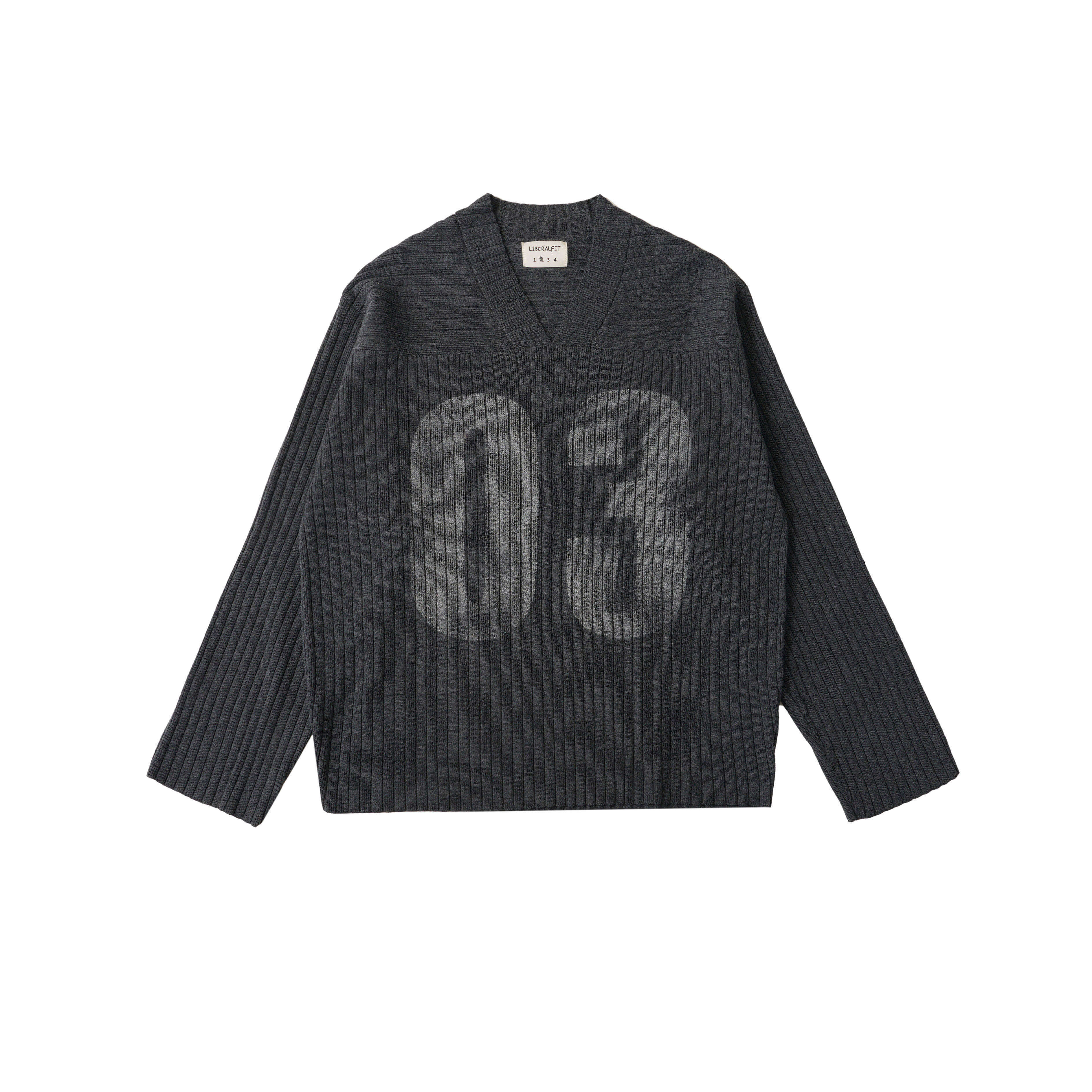 LIBERAFIT V Neck Ribbed Knit Long Sleeve Sweater