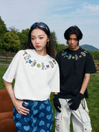 MEDM Butterfly Embroidered Neckline Tee