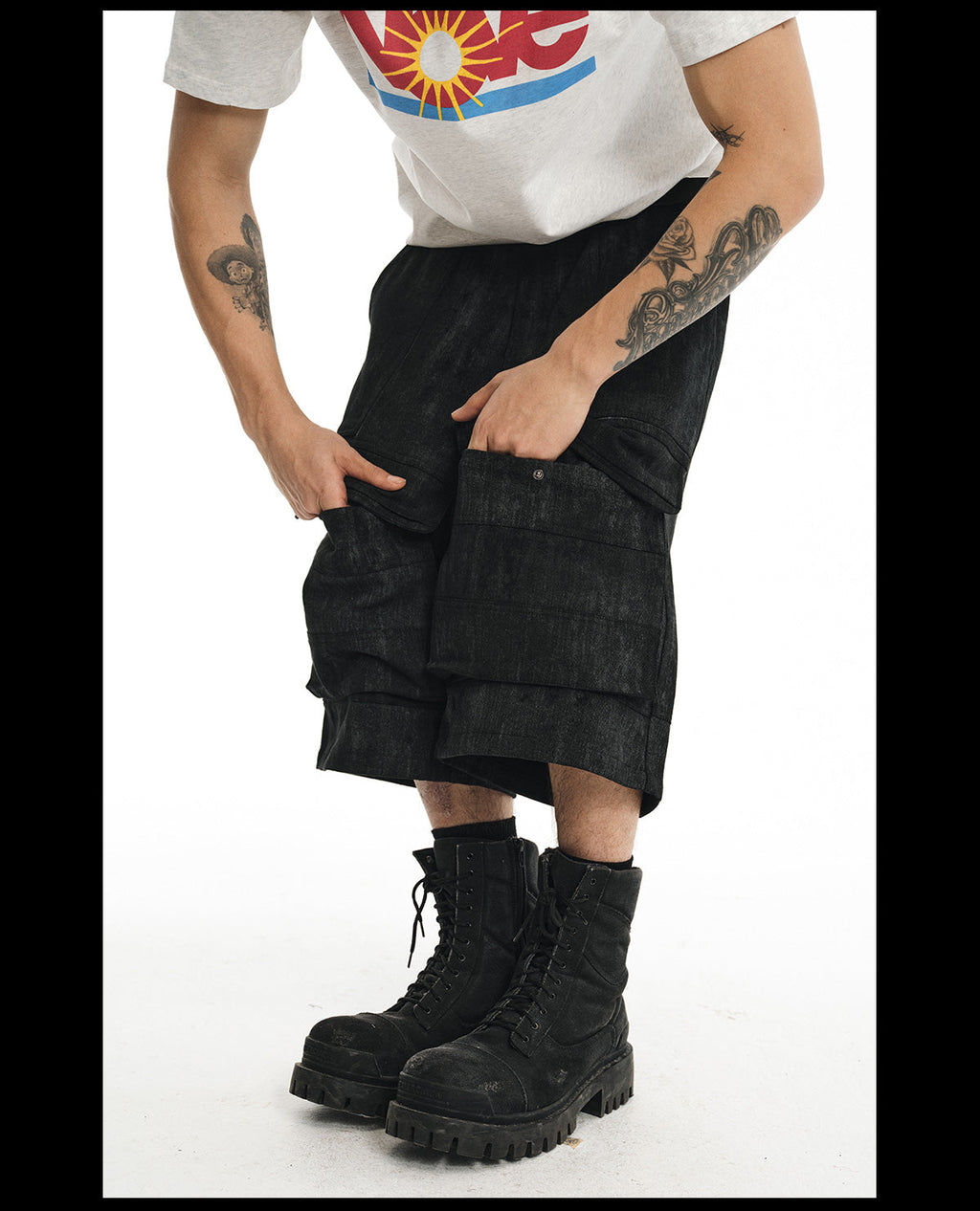 NOVACAM Camouflage & Black Baggy Work Cargo Shorts