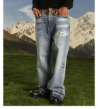 S45 Leopard Patchwork Washed Flared Jeans