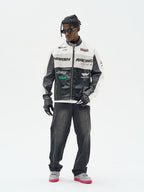 Harsh and Cruel Colorful Lapel F1 Racing Suit Faux Leather Jacket