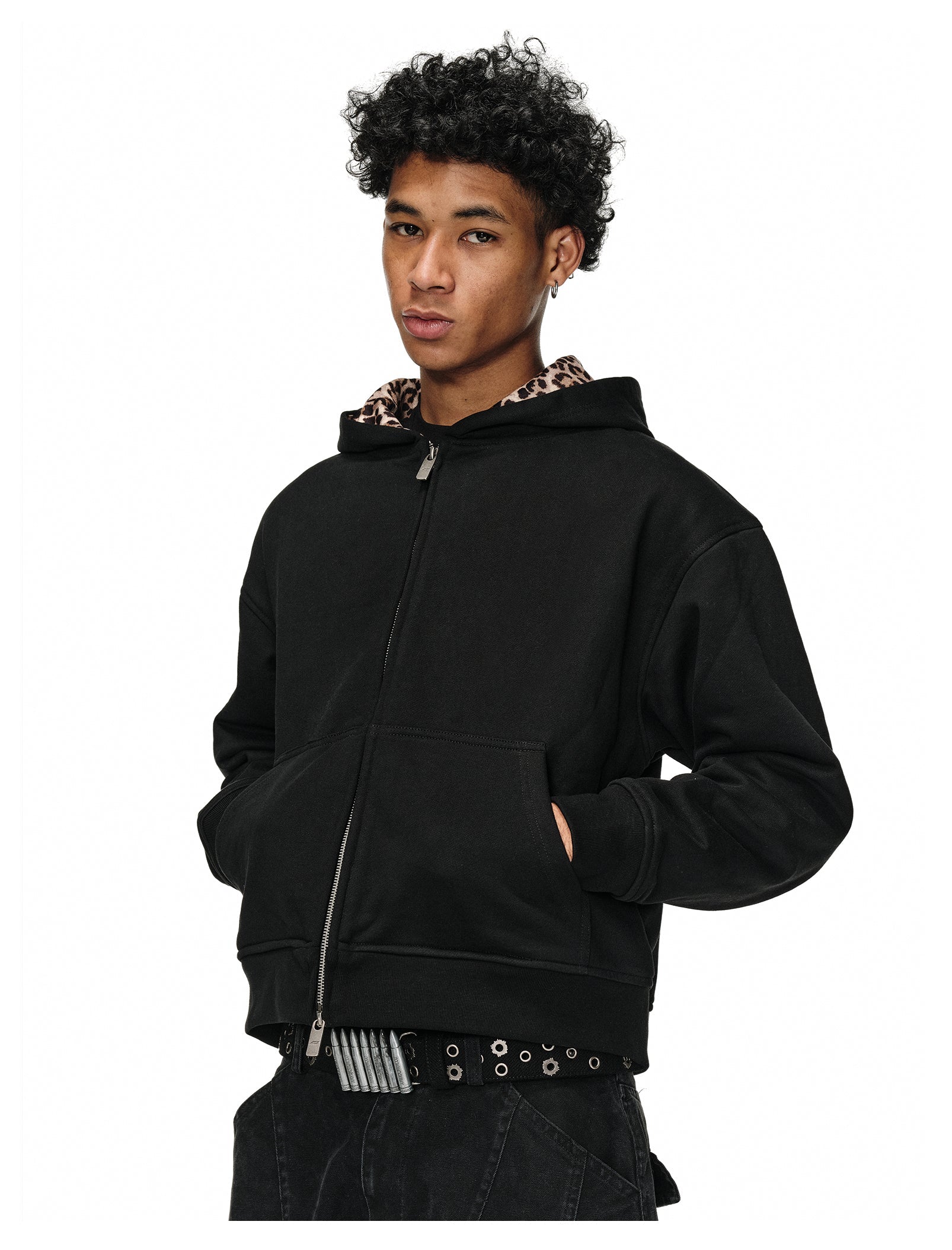 ANTIDOTE Leopard Print Lined Double-Zip Hoodie