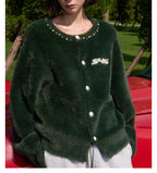 S45 Pearl Button Fuzzy Fleece Cardigan