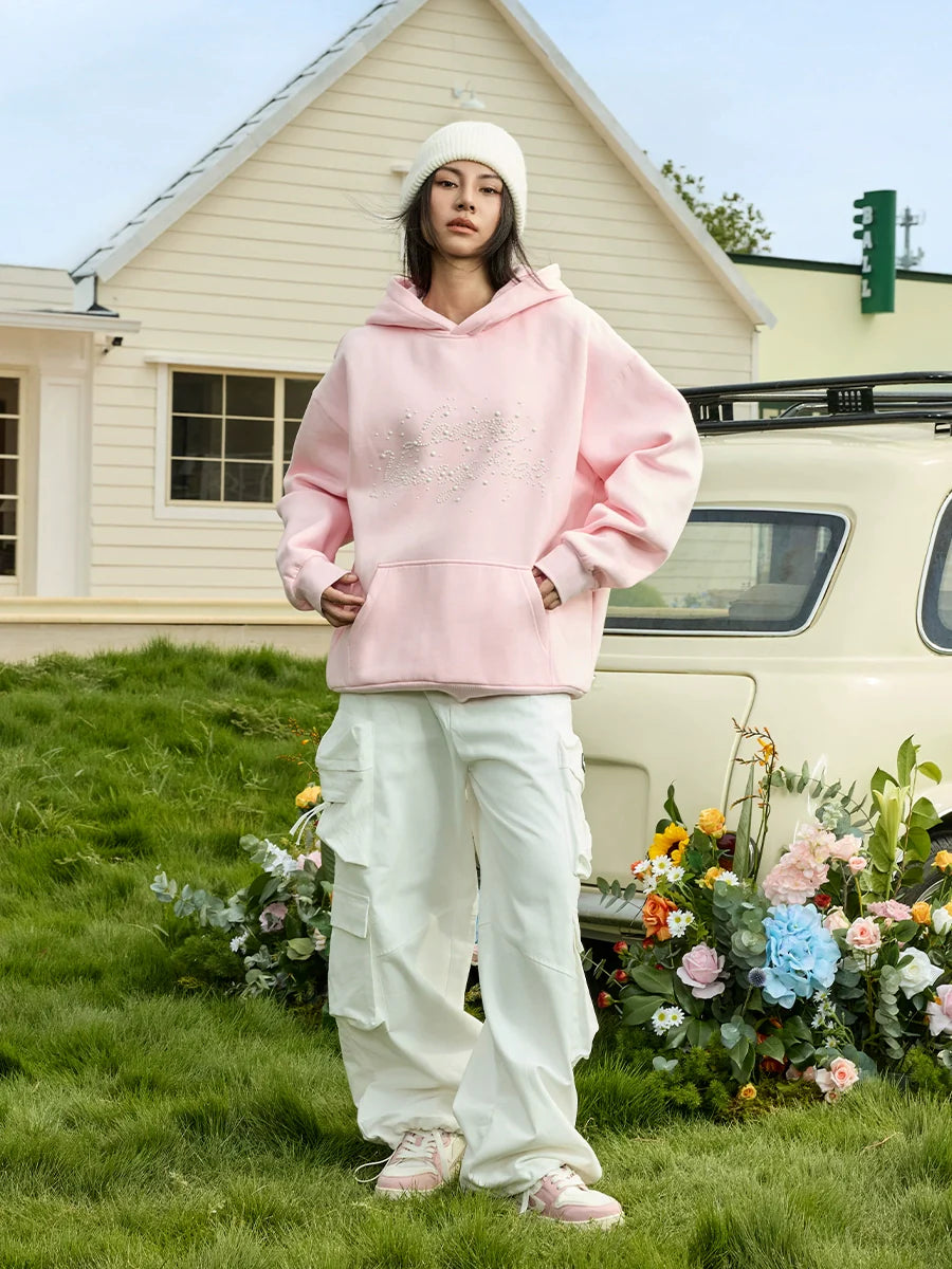 Harsh and Cruel Handwritten Font Pearl Embellished Crafted Hoodie