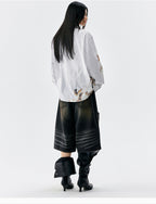 MEDM Lace Embroidered Striped Long Sleeve Shirt