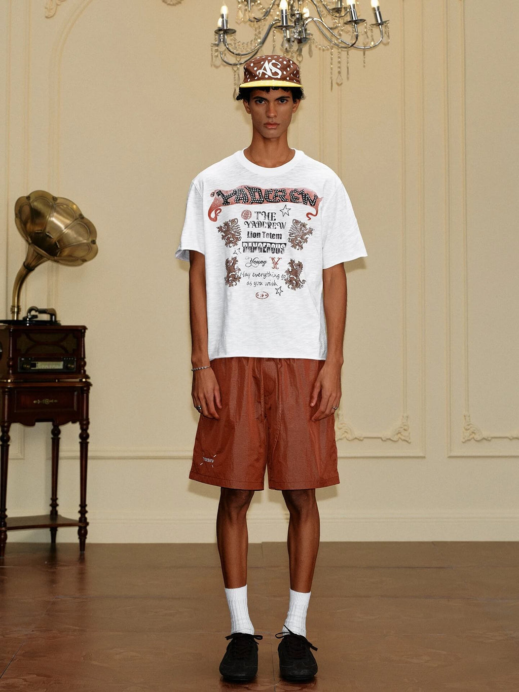 YADcrew Vintage Lion DTG Print Rhinestone Tee