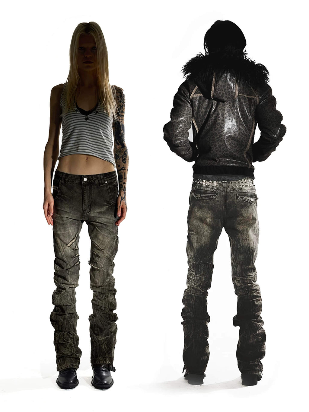 Night Lab Rock Rivet Washed Distressed Curved Slim Fit Jeans