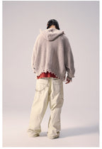 Remedy Distressed Hooded Zipper Knit Cardigan