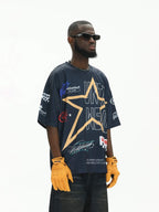 UNTILWERICH Star Print Short Sleeve Mesh Hockey Jersey
