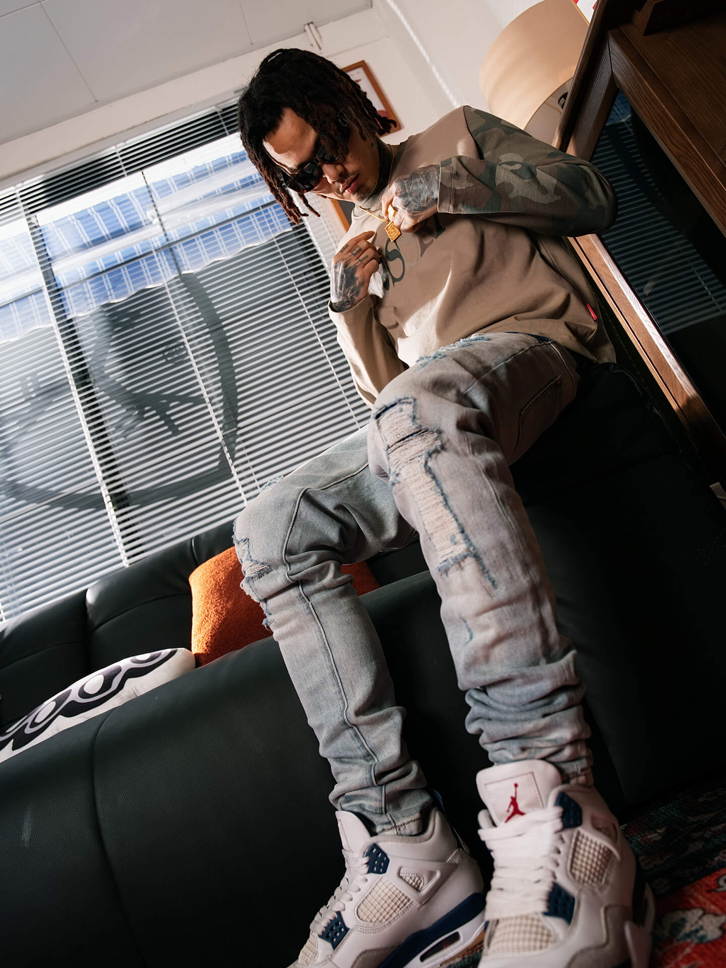 TGFCLUB Plaid Patchwork Waistband Skinny Jeans