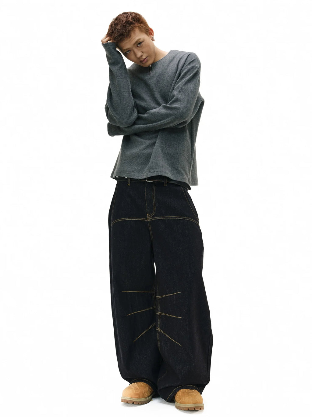 NOVACAM Yellow Stitch Baggy Jeans