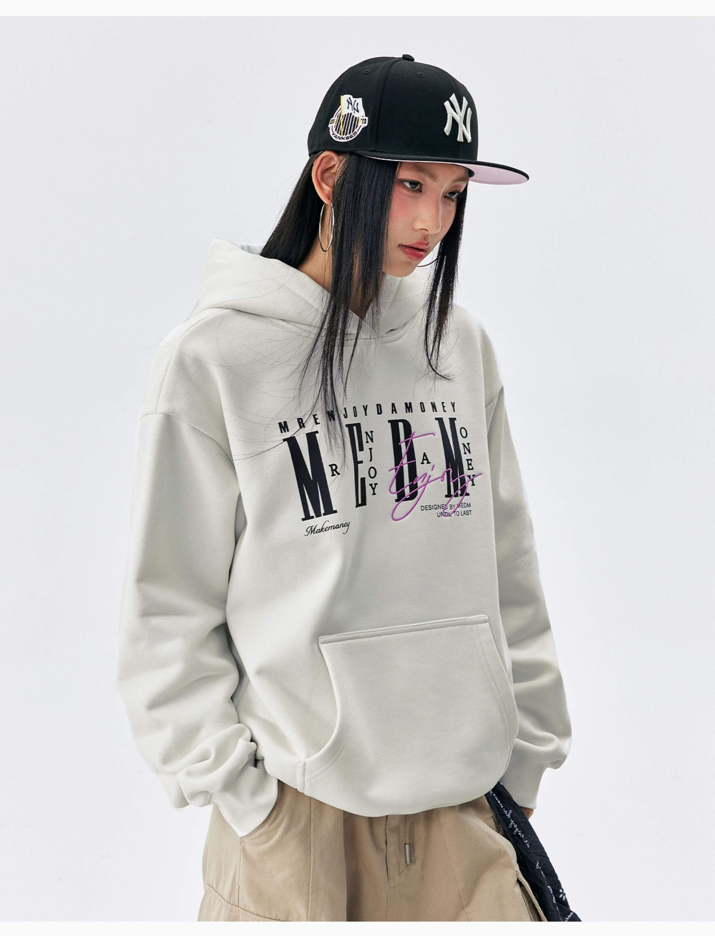 MEDM Logo Print and Embroidered Lettering Hoodie