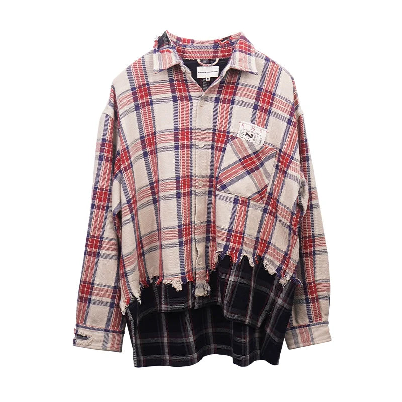 SOD Co. Distressed Layered Plaid Long Sleeve Shirt
