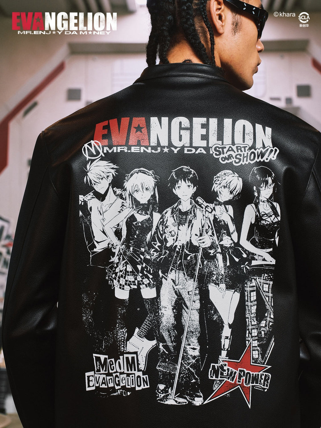MEDM x EVA NEVER END Flame Character Portraits PU Leather Biker Jacket