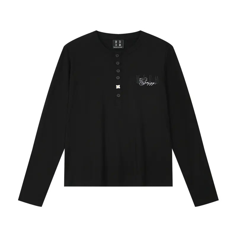 MEDM Flower Button Henley Long Sleeve Tee