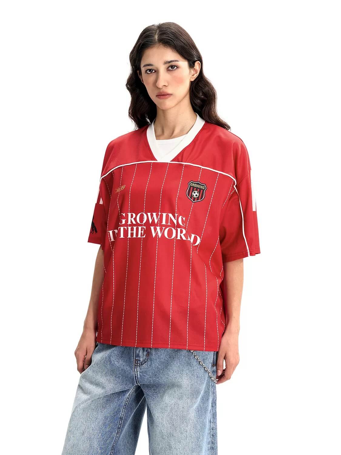F3F Select Stitch Stripe Mesh V Neck Short Sleeve Soccer Jersey