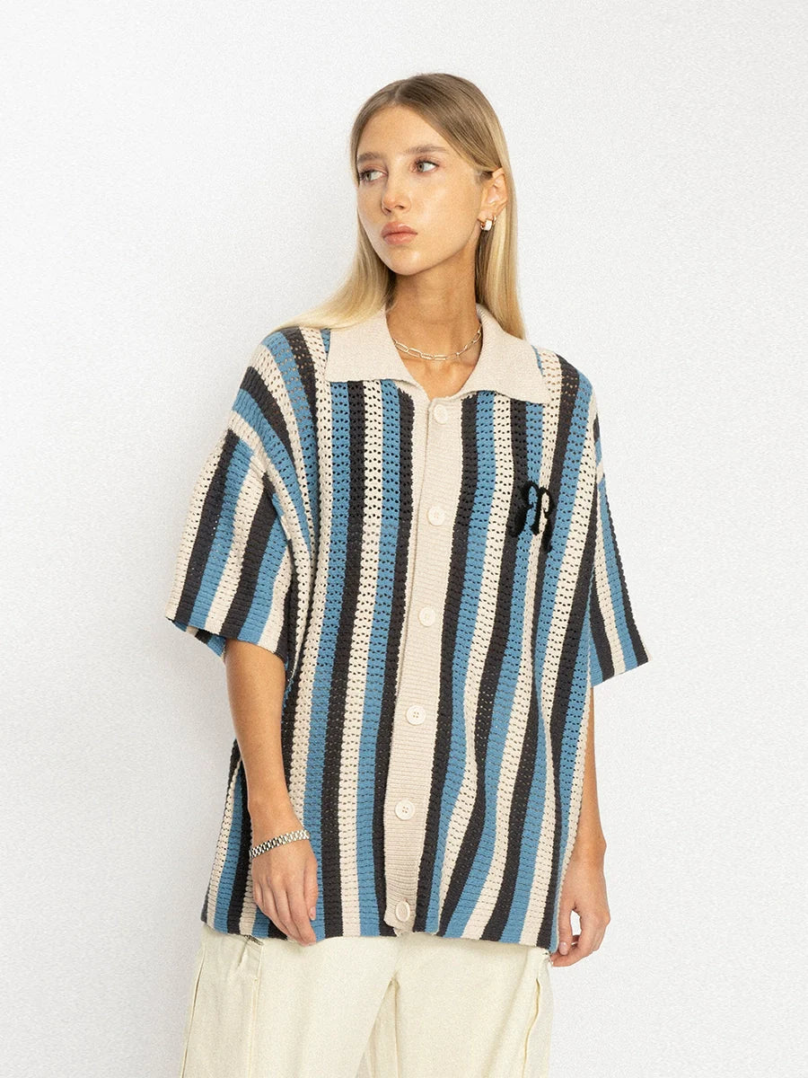 EMPTY REFERENCE Striped Woven Short Sleeve Shirt