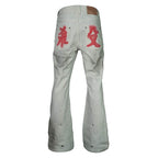 TGFCLUB Kill Graffiti Distressed White Flared Jeans