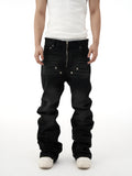 KARMANISTIC Rivet Zipper Fly Washed Flared Jeans