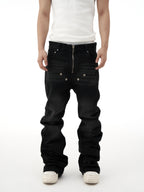 KARMANISTIC Rivet Zipper Fly Washed Flared Jeans