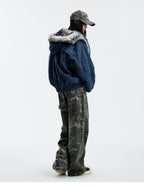 MEDM Fur Lined Washed Work Hooded Jacket