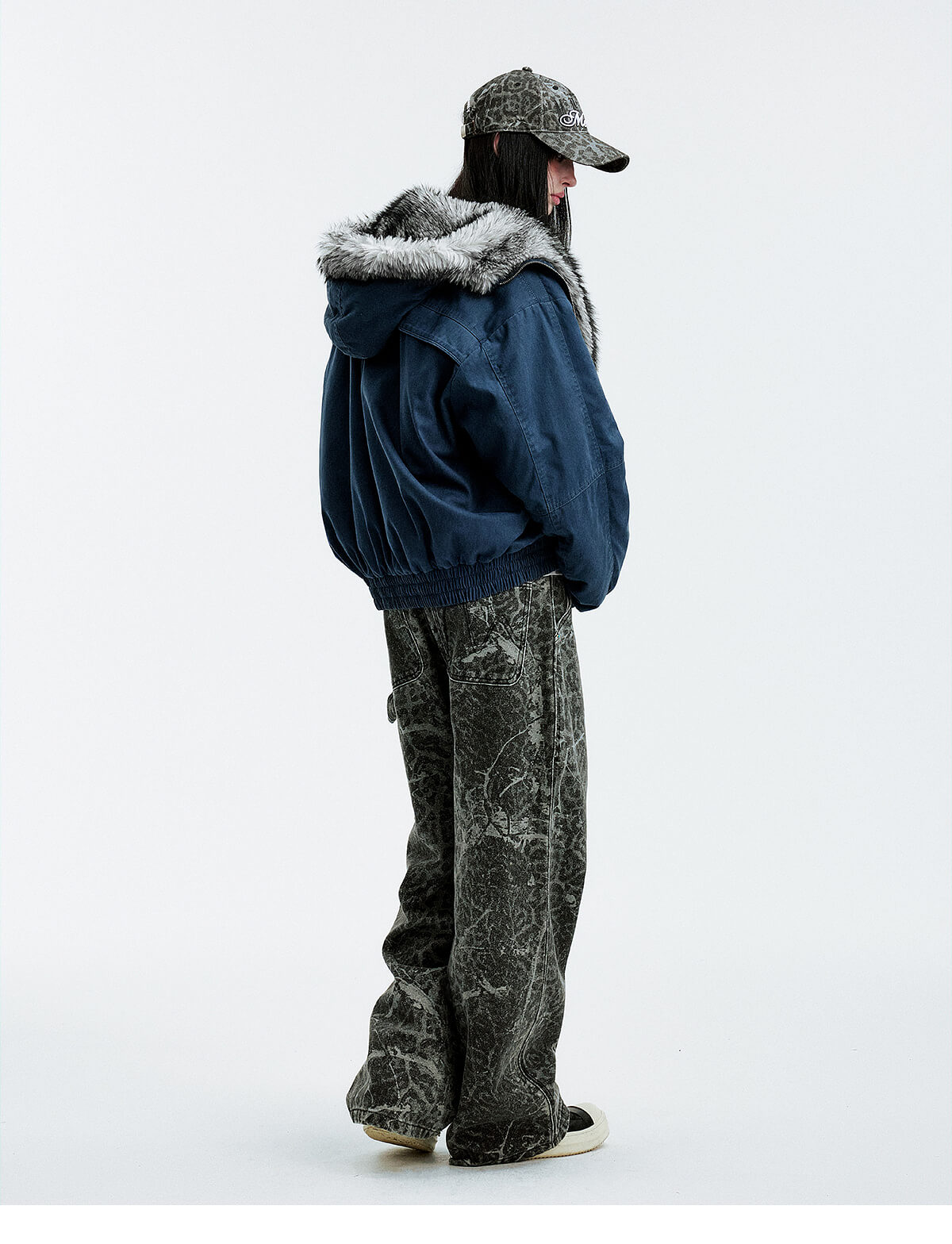 MEDM Fur Lined Washed Work Hooded Jacket