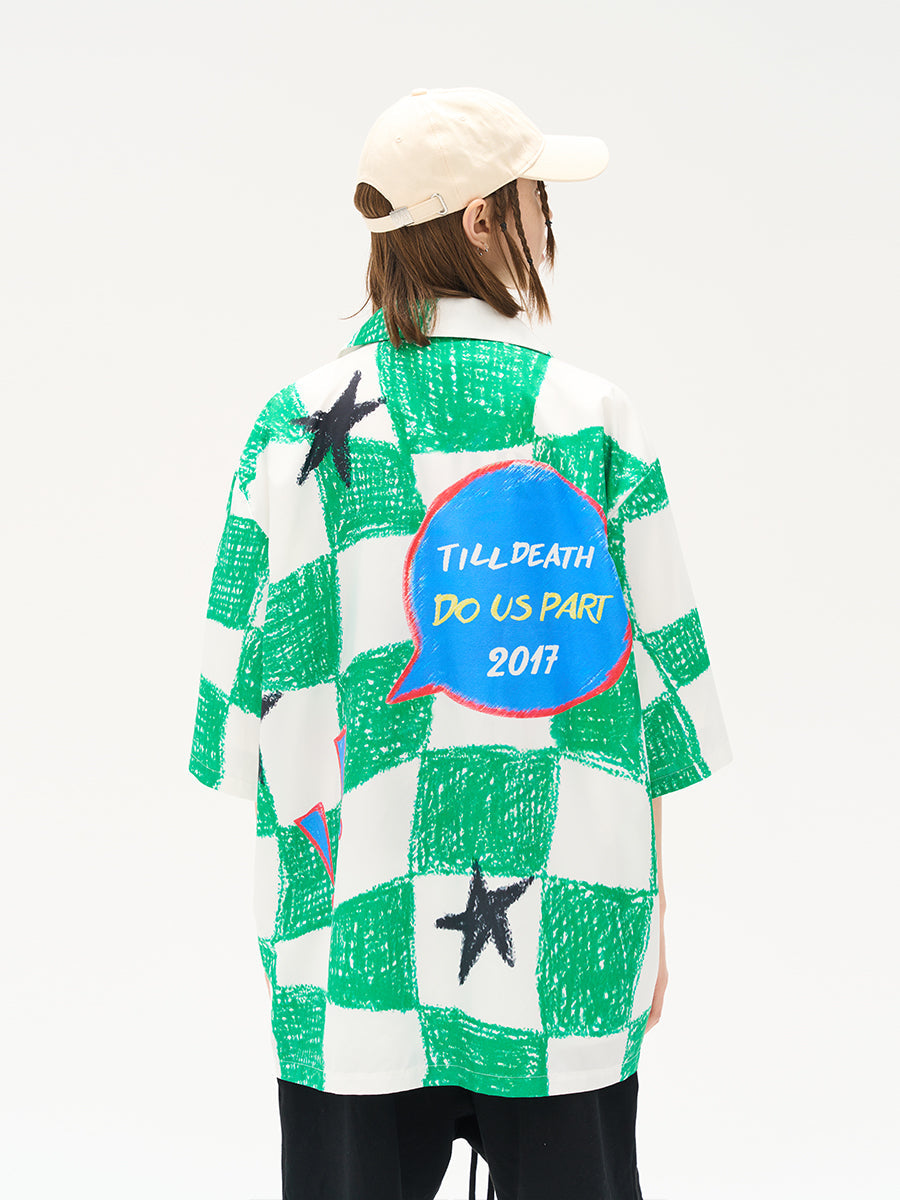 Harsh and Cruel Checkerboard Star Print Cuban Shirt