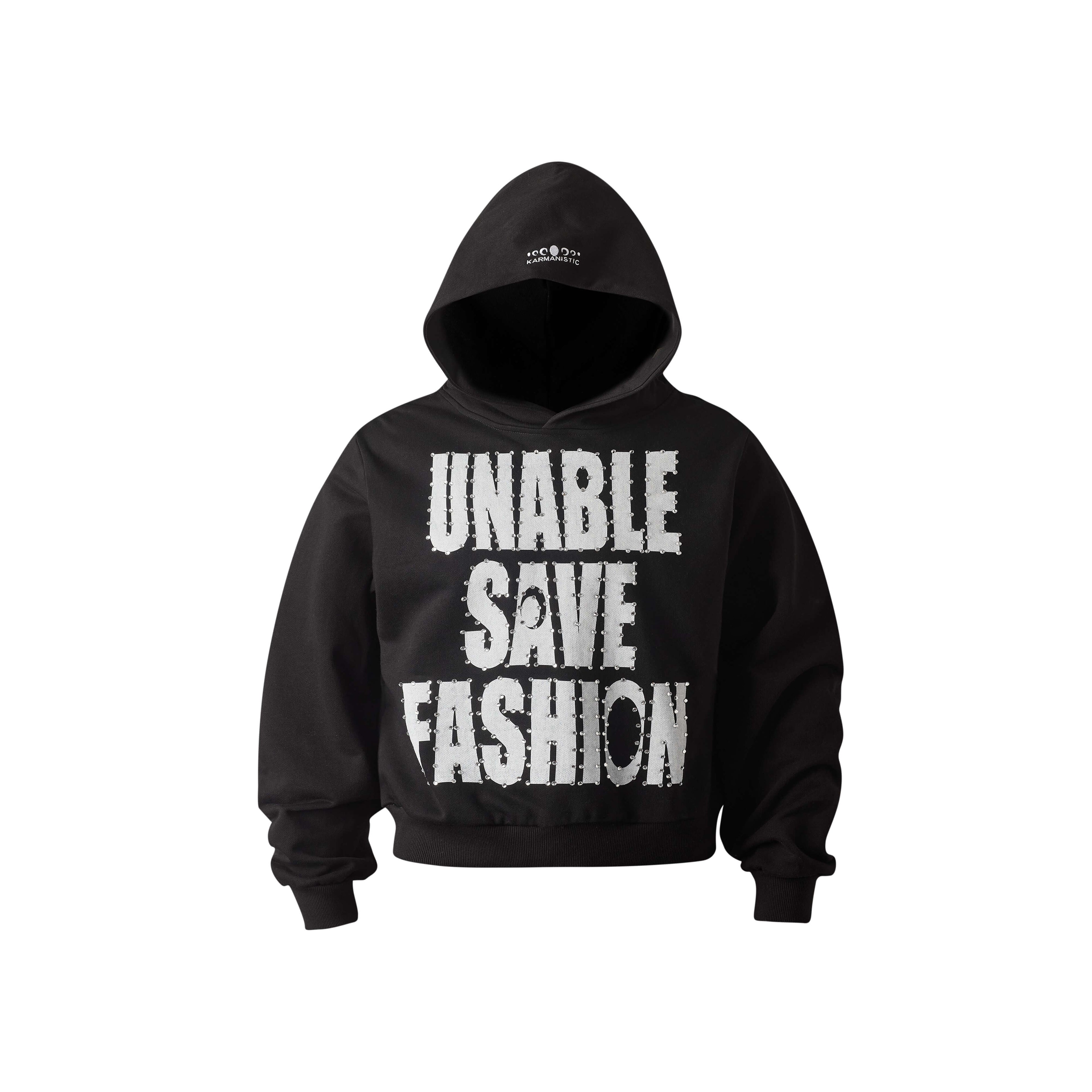 KARMANISTIC Rhinestone Embellished Slogan Print Hoodie