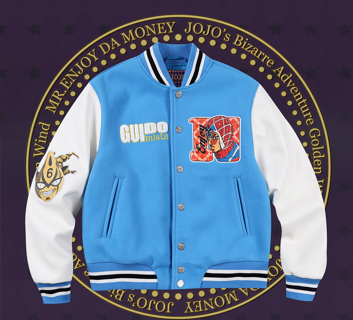 MEDM × JOJO Embroidered Patch Varsity Jacket