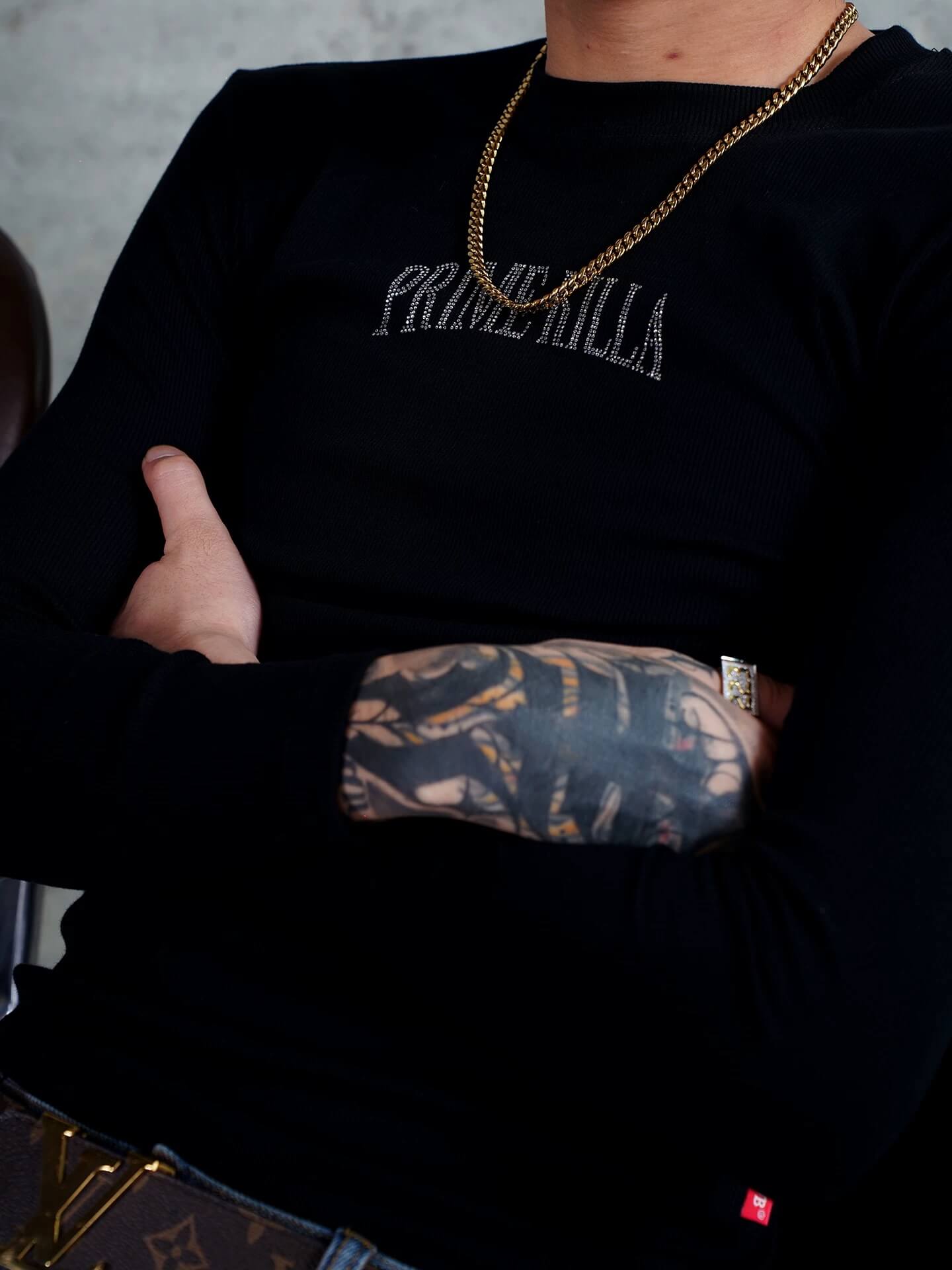 TGFCLUB PRIME KILLA Rhinestone Stretch Slim Fit Long Sleeve Tee