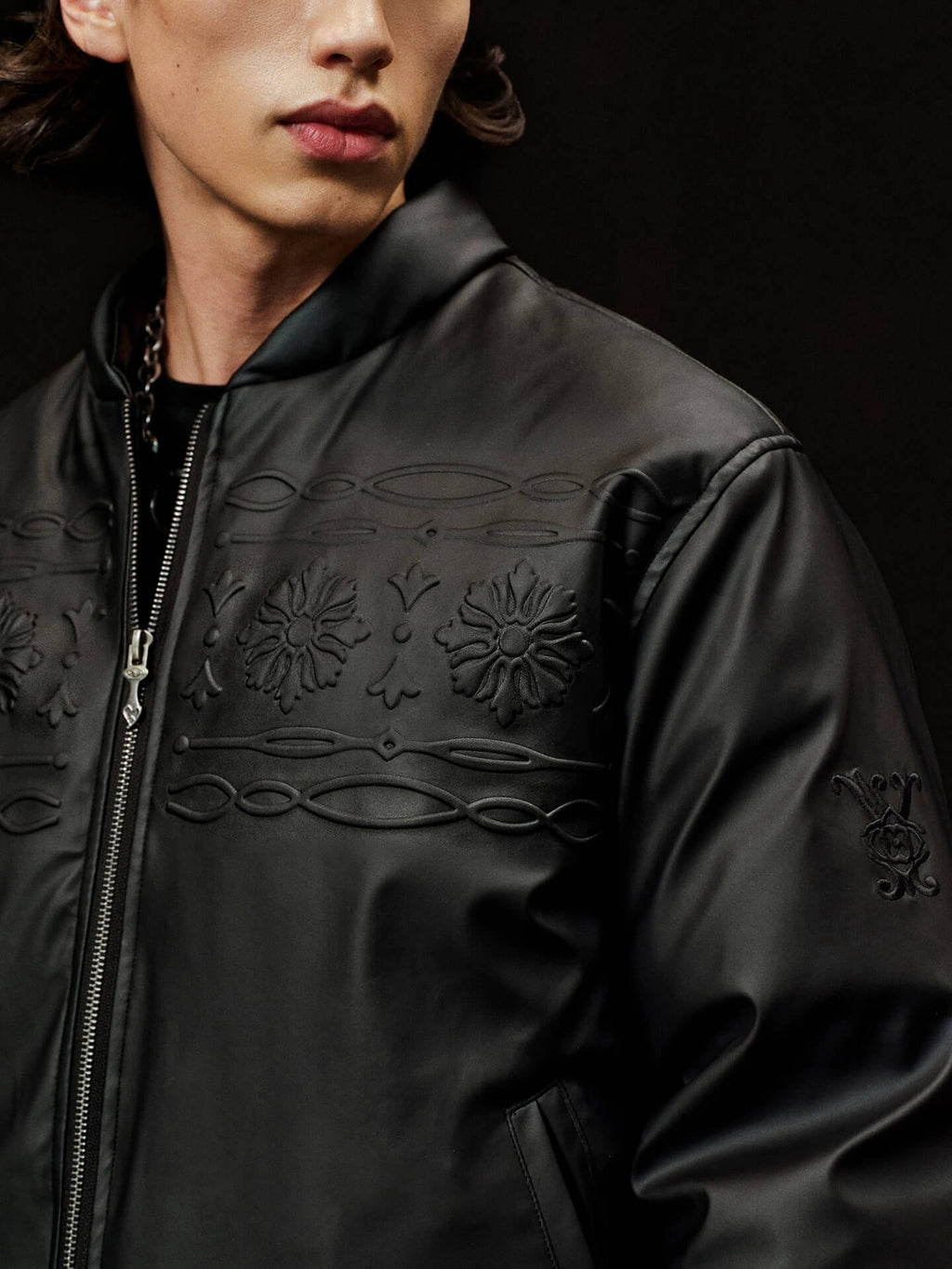 YADcrew Embossed PU Leather Down Jacket