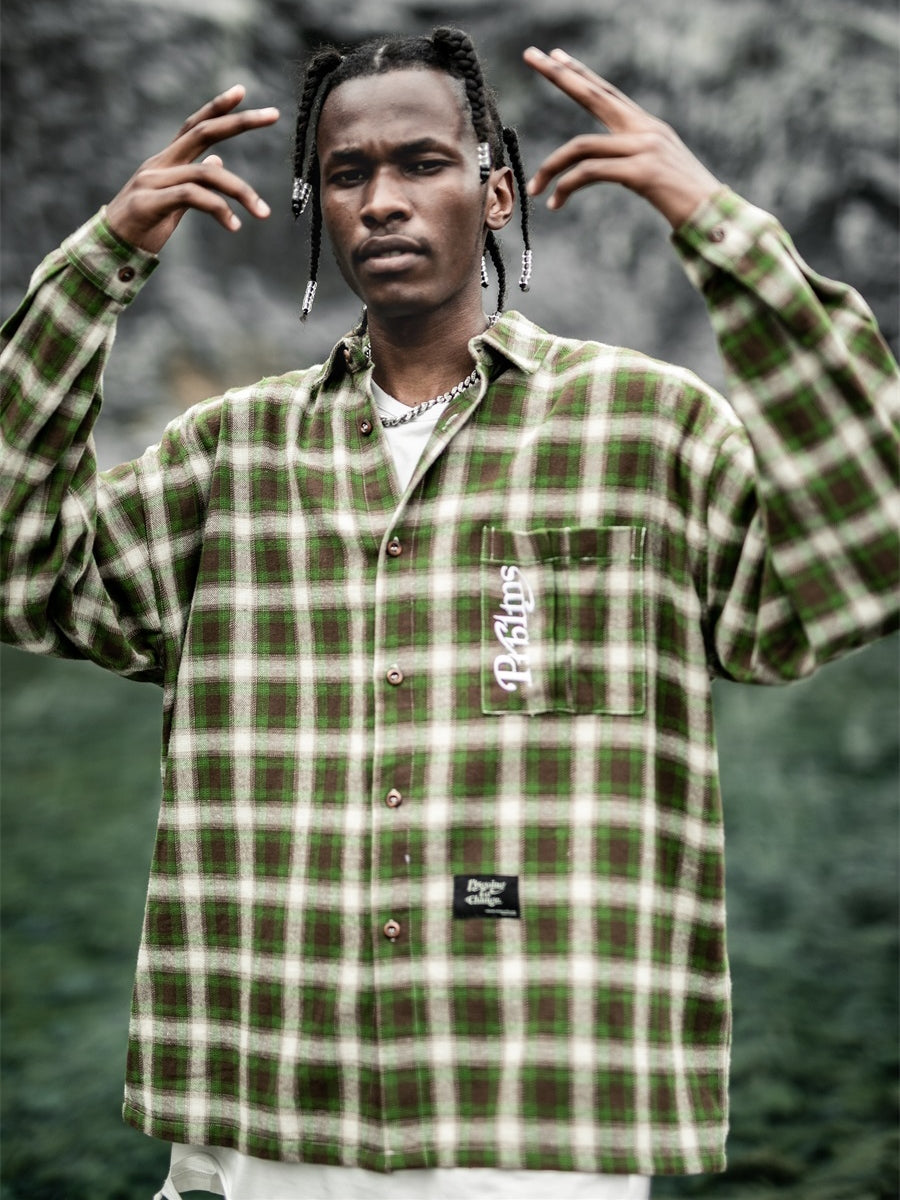 PRBLMS Plaid Patch Pocket  Long Sleeved Shirt