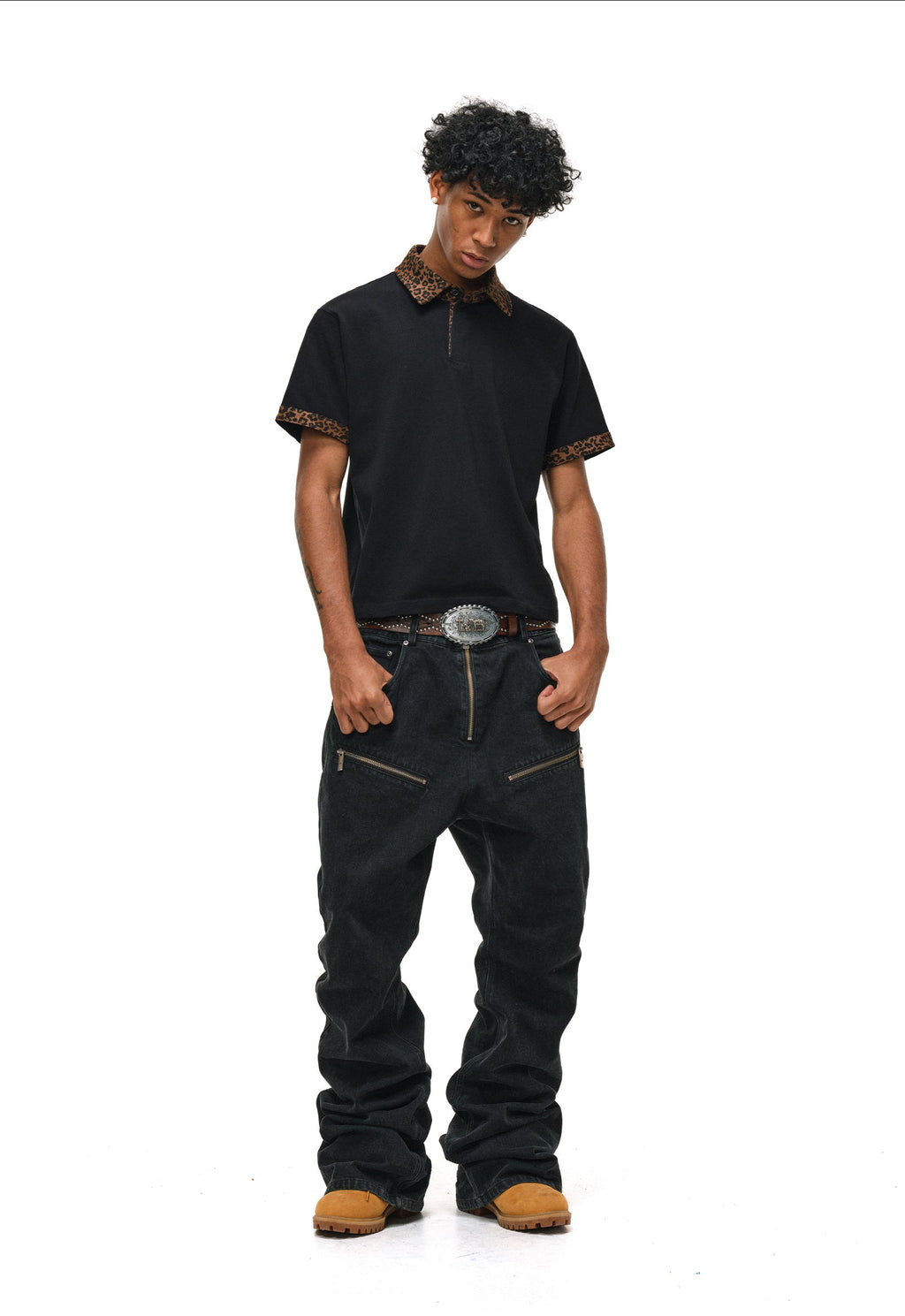 ANTIDOTE Studded Punk Zipper Flared Jeans