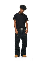ANTIDOTE Studded Punk Zipper Flared Jeans
