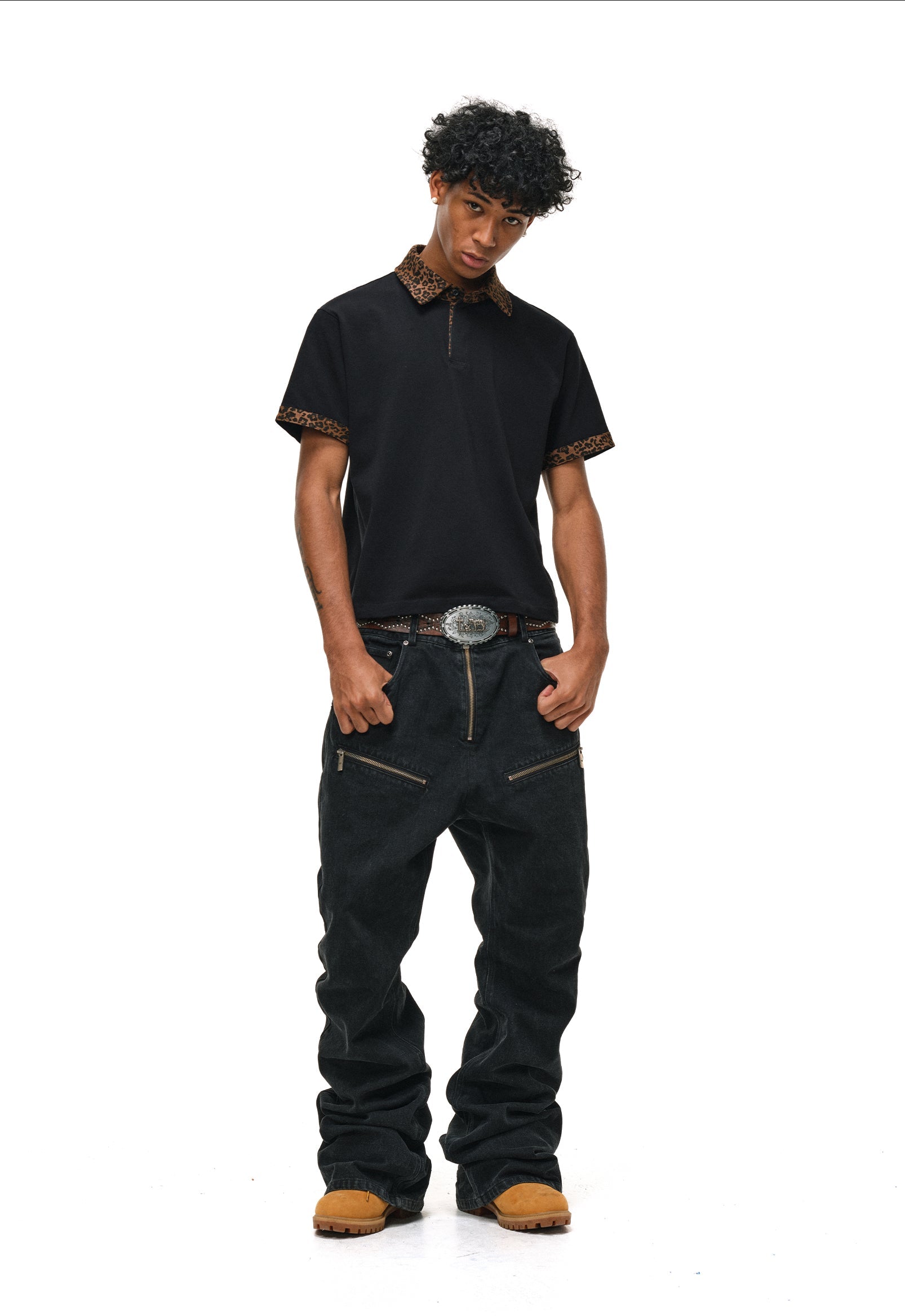 ANTIDOTE Studded Punk Zipper Flared Jeans