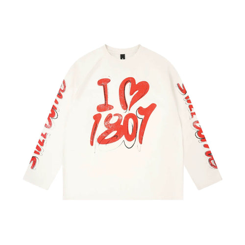 1807 Graffiti Heart Printed Long Sleeve Tee