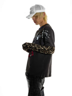 Night Lab Lion Graphic Layered Leopard Sleeve Tee