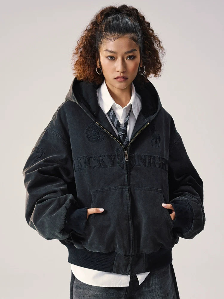 Remedy Embroidered Washed Hooded Bomber Jacket