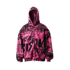 STEEPC Pink Graffiti Drop Shoulder Zip Hoodie