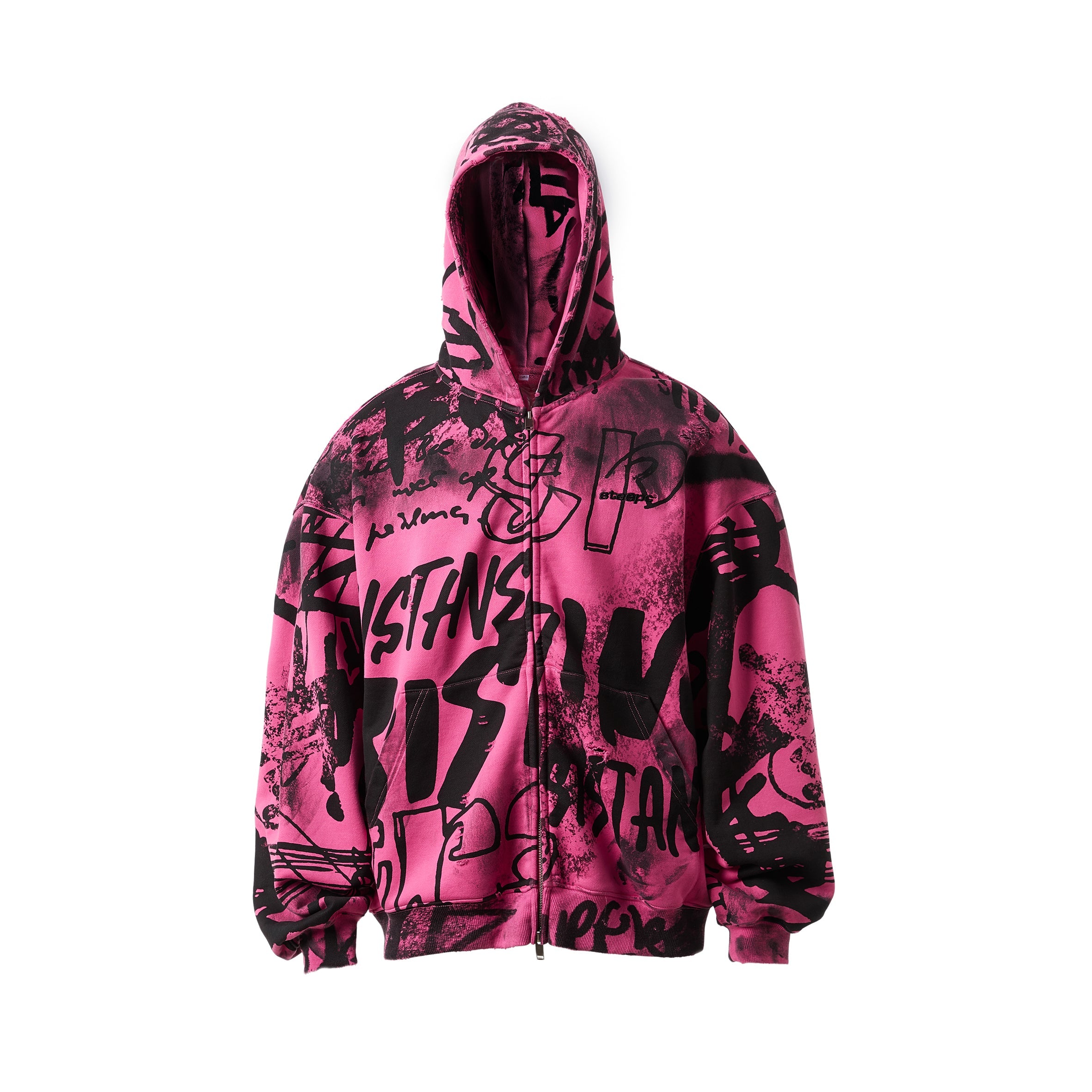 STEEPC Pink Graffiti Drop Shoulder Zip Hoodie