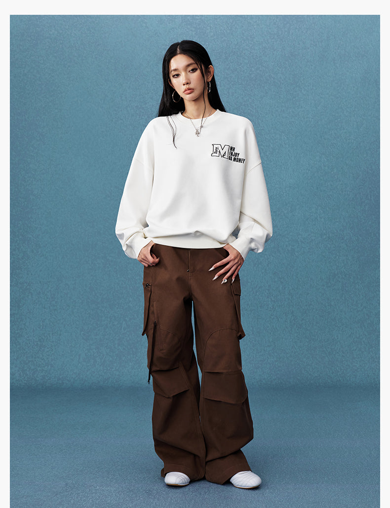MEDM Logo Label Embroidered Suede Sweatshirt