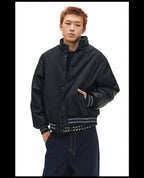 NOVACAM PU Leather Sleeve Puffer Varsity Jacket