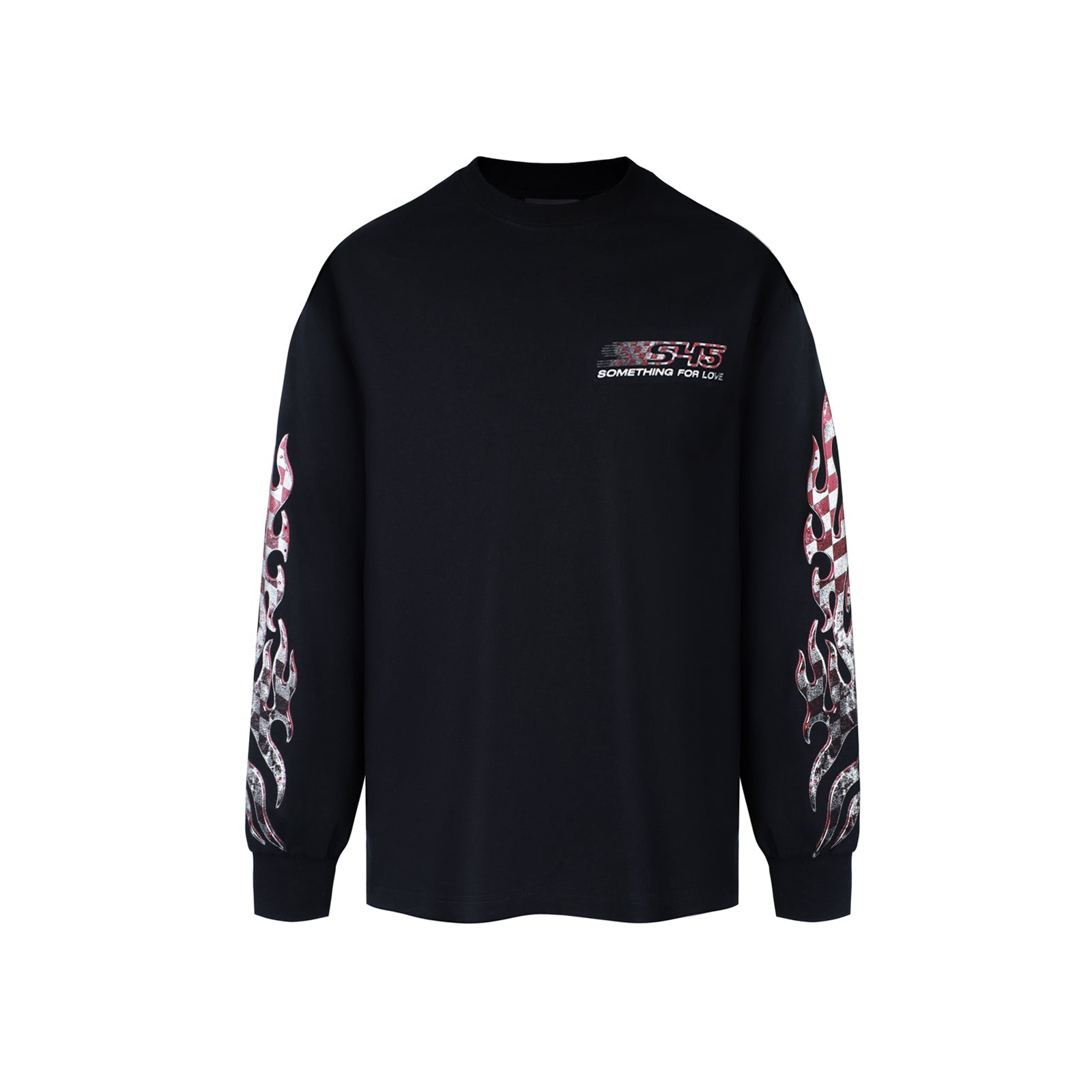 S45 Checkered Flag Flame Print Long Sleeve Tee